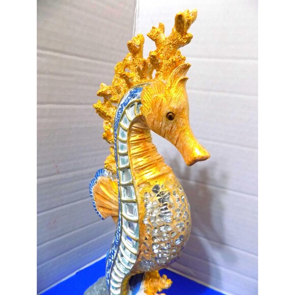 NEW Fancy Sea Horse Figurine Sculpture Nautical Fish Seahorse Mirror Inlays - Picture 2 of 7